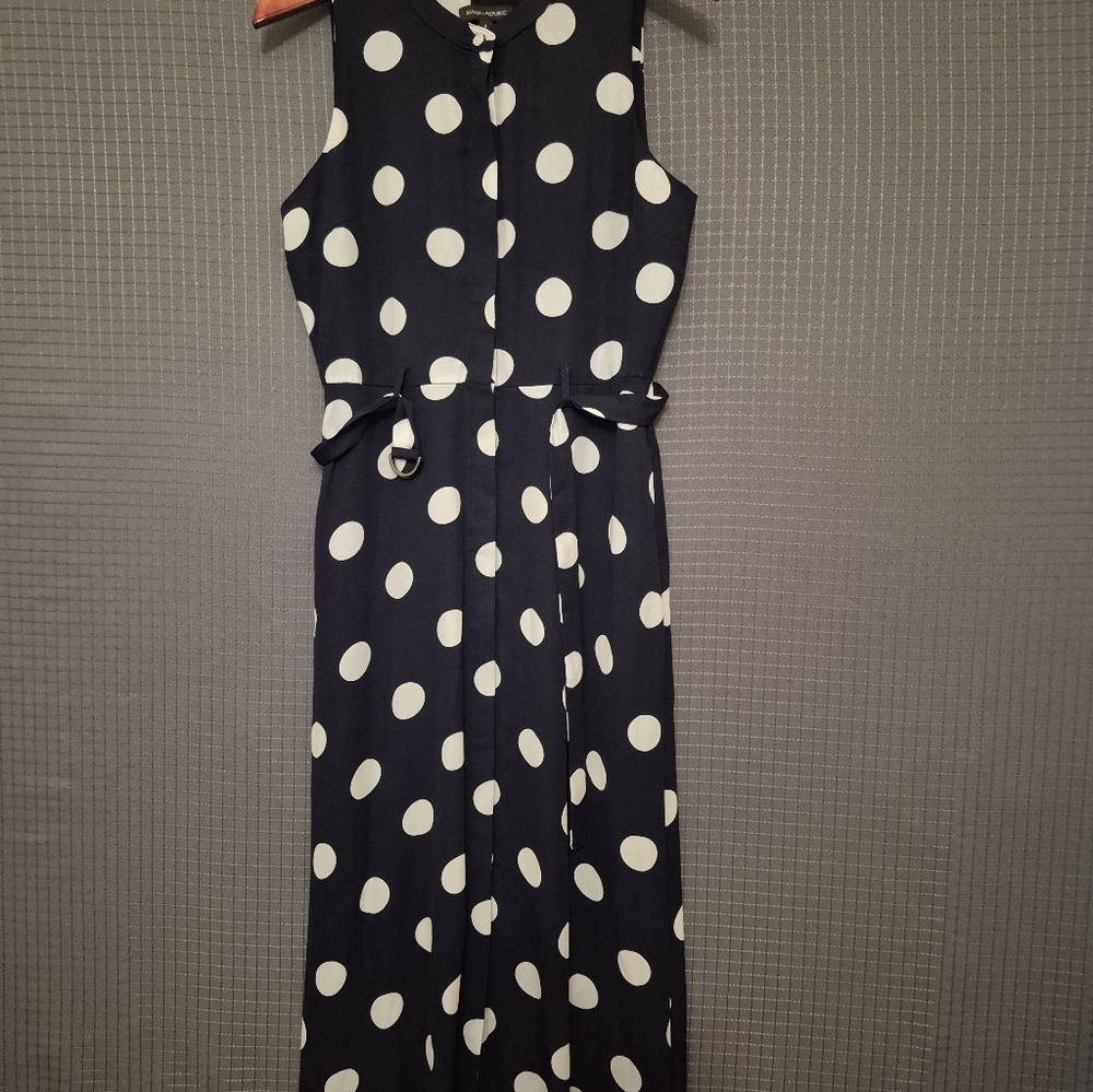Banana Republic Navy Blue & White Polka Dot Maxi Luxury Resort Party Dress